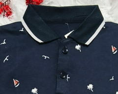 Beach Theme Kids Polo T-Shirt - Navy