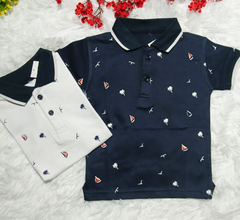 Beach Theme Kids Polo T-Shirt - Navy