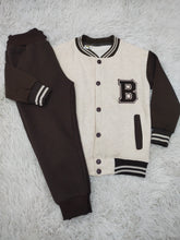 Beige & Brown Varsity Winter Tracksuit for Kids