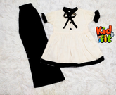 Elegant Off-White and Black Two-Piece Set for Girls