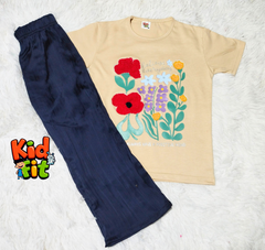 Floral Tee & Navy Relaxed Lounge Pants Set