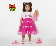 Barbie-Inspired Pink Polka Dot Frock for Girls